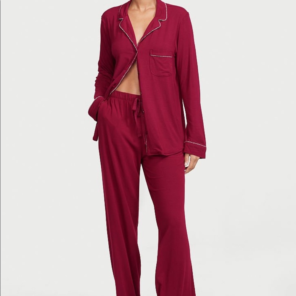 L Regular Length VICTORIA'S SECRET Modal Long PJ Set Garnet Ruby Heavenly